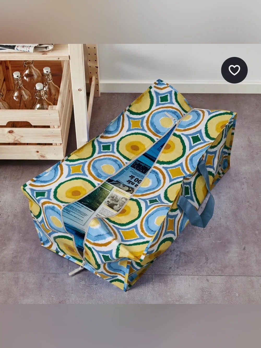 IKEA EKAÅN Large Patterned Utility Tote Bag in Yellow, Blue, Green